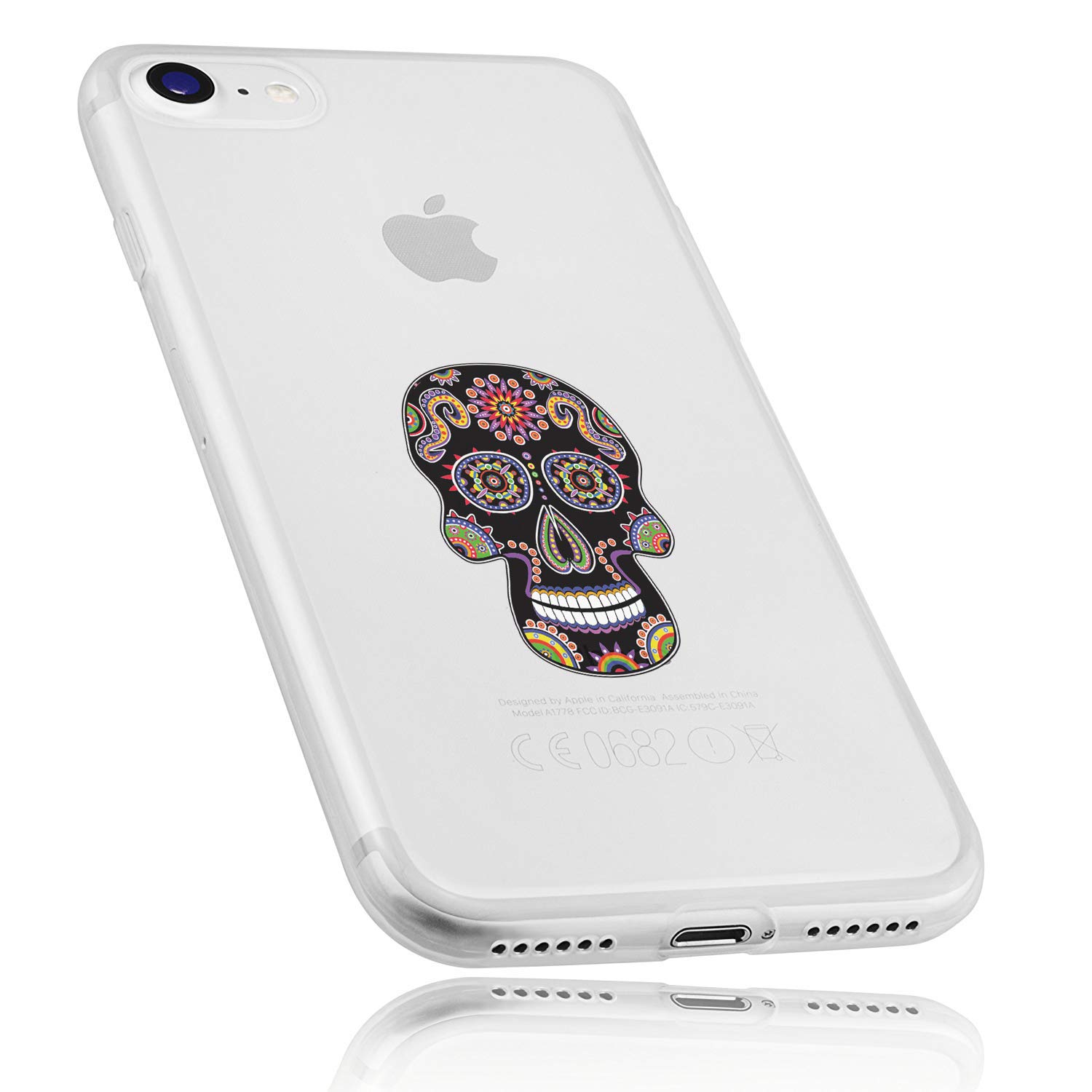 Claus GmbH mumbi Mobile Phone Case Compatible with iPhone SE 2 2020/7 / 8 with Calavera Motif Black/Colourful/Transparent โ image 1