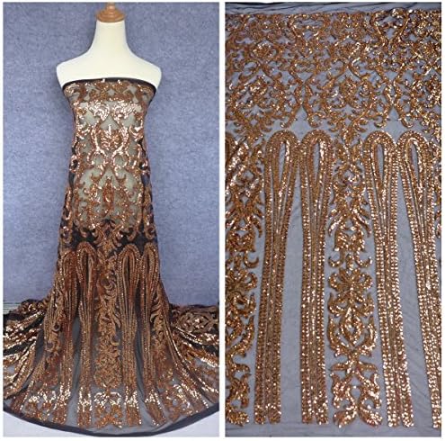 New Gold Sequins on Black Netting Embroidered Show/evening/stage Dress Fabric 51 Inches Width By the Yard