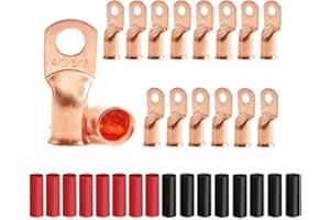 JOYPXF 16Pcs 4/0 AWG 5/16" Stud Heavy Duty Copper Wire Lugs with 16Pcs Heat Shrink Tubing 4/0 Gauge Ring Terminals Battery Cable Ends Bare Copper Eyelets Tubular Ring Terminal for Car Boat Marine