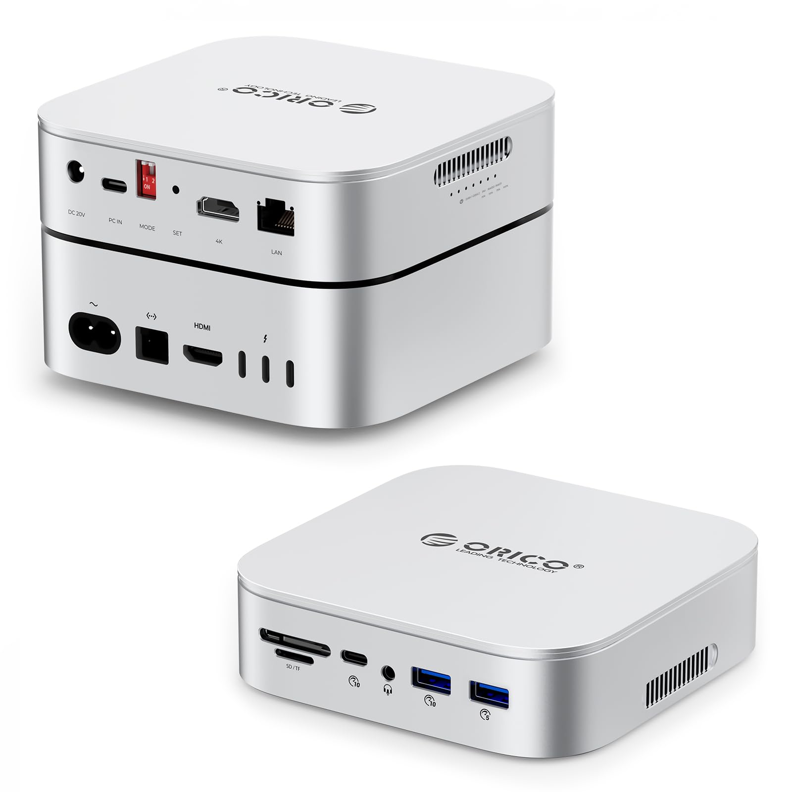 Photo 1 of ORICO MiniRaid 10-in-1 Docking Station with Dual-Bay M.2 NVMe/SATA SSD Enclosure for Mac mini M4 Pro, Raid 0/1/PM, USB C HUB with HDMI 4K@60Hz, 10Gbps, PD60W, SD/TF Slot, RJ45 for Creator-MR10 Pro
