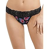 Maidenform Womens Sexy Must Haves Lace Thong, 9, Black Rosebud Garden