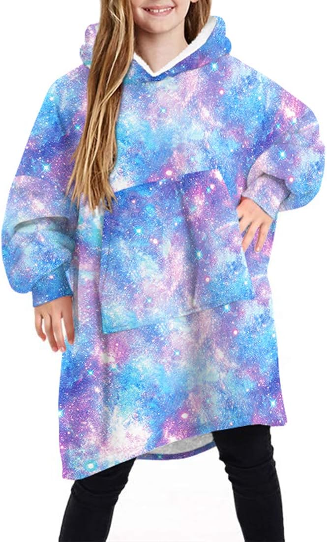 Kids Blanket Hoodie Oversized Fleece Sweatshirt Giant Size Pocket Super