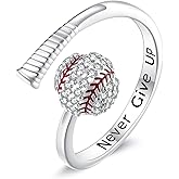 URONE Baseball Rings 925 Sterling Silver Open Ring Baseball Sport Jewelry Gift for Women