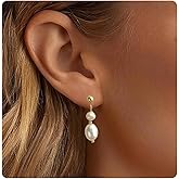 pearl earrings for women,14K Gold plated pearl drop earrings freshwater pearl dangle earrings long drop earrings for women Wedding Earrings for Brides Jewelry gift