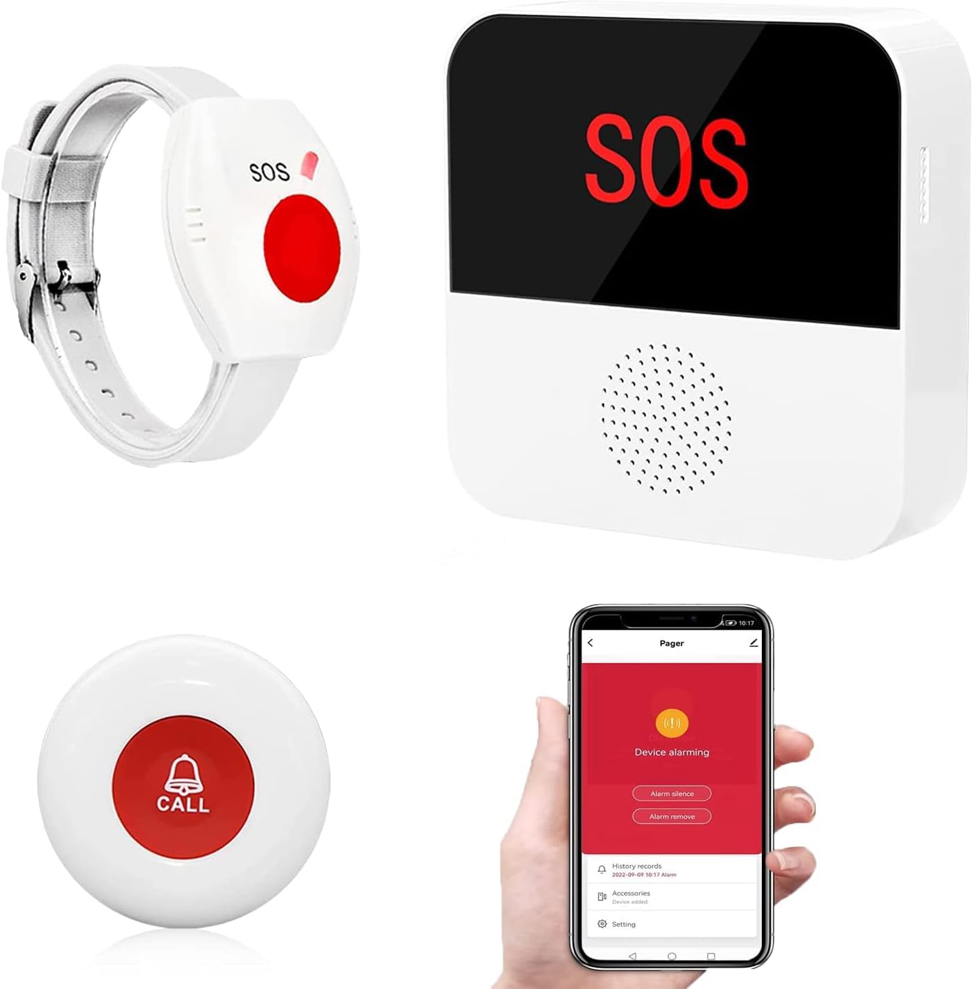 WiFi Caregiver Call Button System Smart App Alert Emergency Call Button Personal Help Alert at Home for Elderly Patients 2 SOS Call Button 1 Receiver