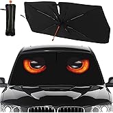 UOER Car Windshield Sun Shade Umbrella, Black Eyes Windshield Sunshades with 360° Rotation Bendable Handle, Foldable Automotive Windshield Shades, Full Cover Sun Shade for Most Vehicles