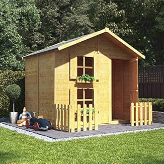BillyOh 6x7 Peardrop Extra Wooden Outdoor Garden Playhouse, Tongue and Groove Childrens Wooden Playhouse Kids Garden Play House, Optional Bunk, Platform and Fence (6x7 with bunk and fence)