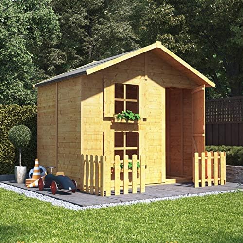 BillyOh 6x7 Peardrop Extra Wooden Outdoor Garden Playhouse, Tongue and Groove Childrens Wooden Playhouse Kids Garden Play House, Optional Bunk, Platform and Fence (6x7 with bunk and fence)