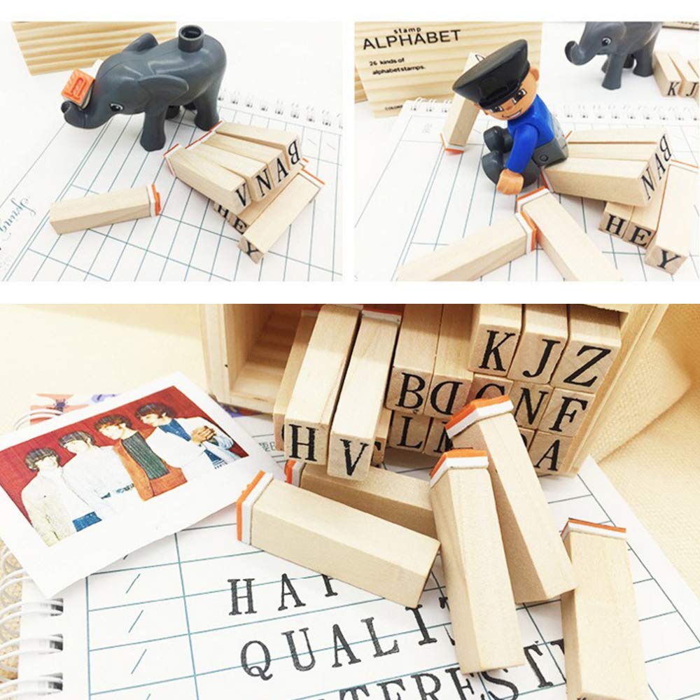 Gotyou 26 Pezzi Sigillo Di Lettera Inglese Alfabeto Inglese In Gomma Di Legno Con La Scatola Di Legno Cancelleria Creativa Diy Libri Diario E Carte Di Festival Giochi E Giocattoli Attivita Creative