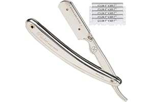 PARKER SAFETY RAZOR Parker SR1 Stainless Steel Straight Edge Barber Razor – Professional Shavette for Barbers & Home Use with 5 Premium Platinum Half Blades – Replaceable Blade Straight Razor for Close, Smooth Shaves