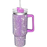 HWISDMIG 40oz Tumbler with Handle-Glitter Rhinestones Tumbler Bling Cups Stainless Steel Water Bottle Diamond Studded Tumbler for Women-Birthday Gifts for Women, Mom, Wife, Girlfriend (40 oz,Lilac)