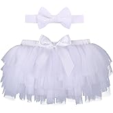 HUAANIUE Newborn Baby Girl Fluffy Soft Tutu Skirt with Diaper Cover,Toddler Girl Tutu Skirt with Headband