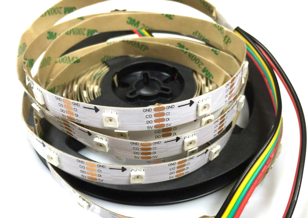 5m APA102 Smart LED Pixel Strip 30 LEDs/Pixels/m,Non-Waterproof IP30 Data and Clock Seperately DC5V (White PCB)