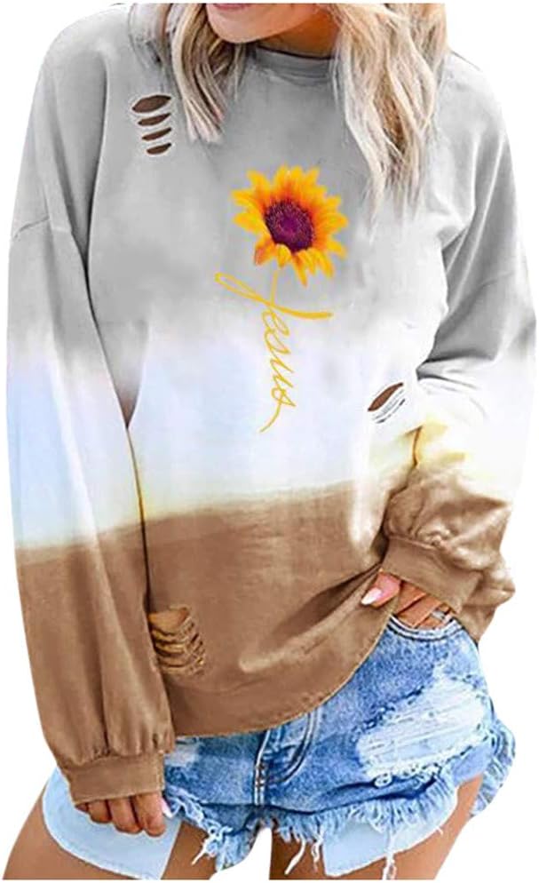 Women's Sweatshirt Fashion Letter Gradual Long Sleeve Long Sleeve Round Neck Shirt Blouses Loose Casual Pullover