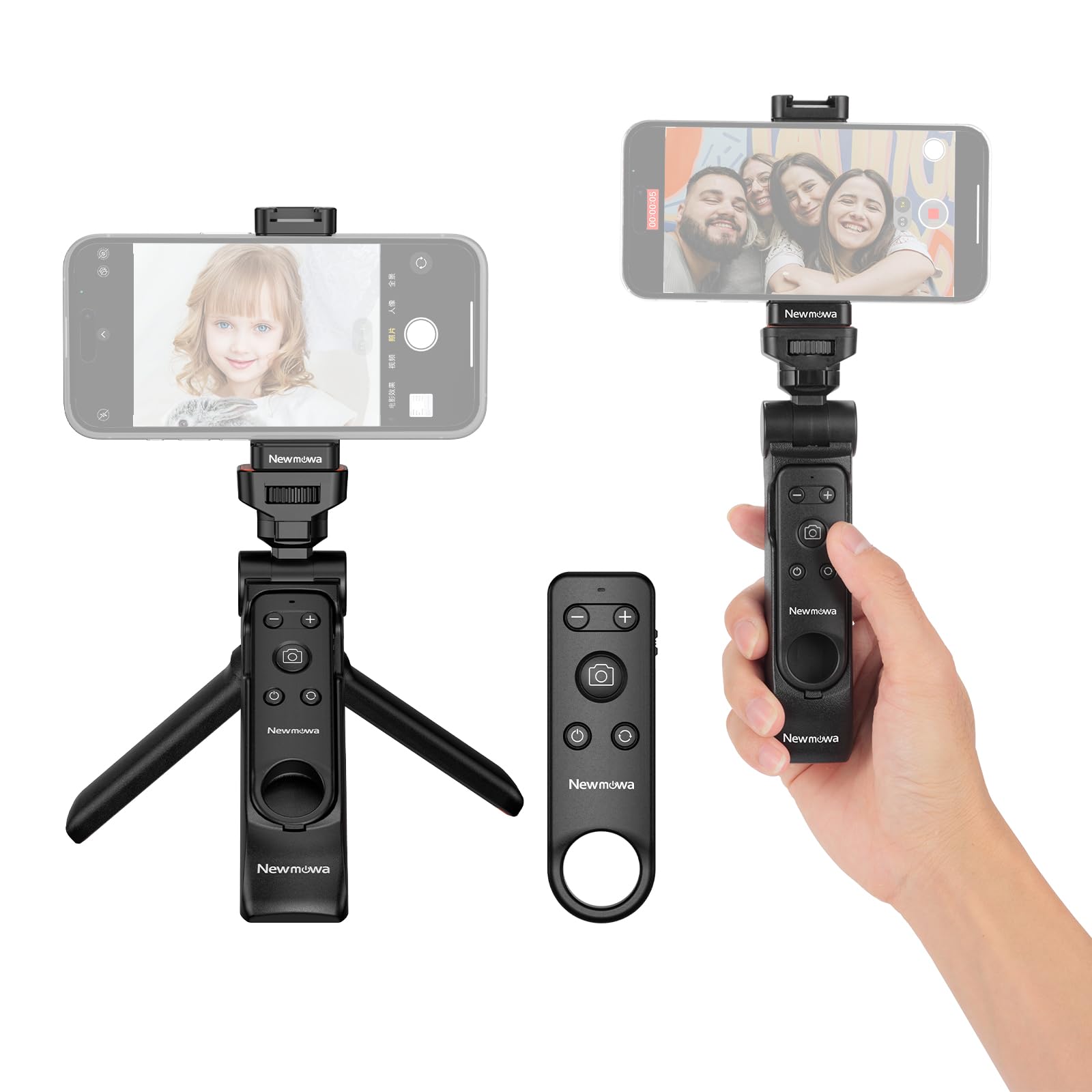 Newmowa Phone Remote Shutter Tripod Shooting Handle with Detachable Remote, Selfie Stick Tripod for iPhone Video Photo Shooting/Zoom/Lens Switching, Compatible with iPhone 12 and above (iOS 15 Above)