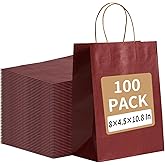 RACETOP 100 Pack 8x4.5x10.8 Inch Medium Red Paper Gift Bags with Handles Bulk, Kraft Bags, Shopping Bag for Boutique, Wedding Party Favor, Merchandise, Retail, Small Business