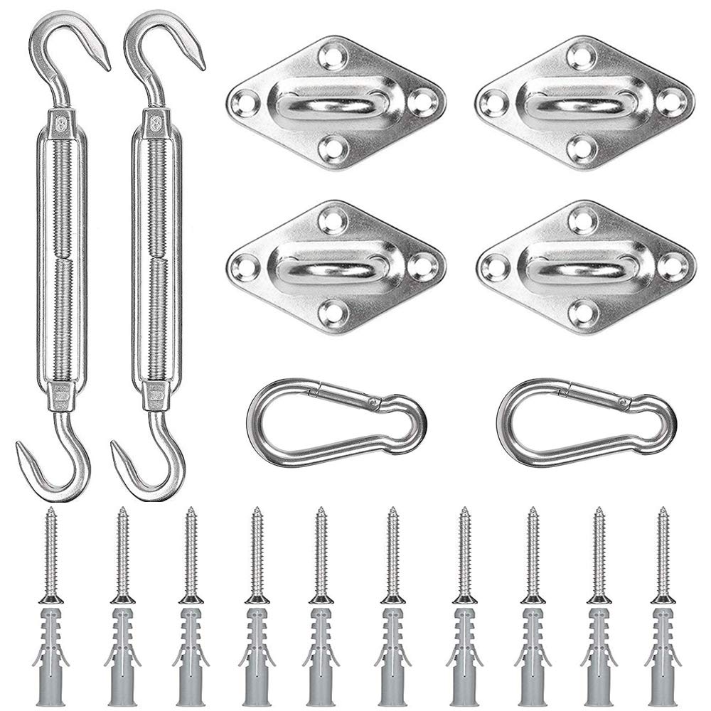 KINDPMA Sun Shade Sail Fixing Kit Heavy Duty Awning Attachment Set 304 Stainless Steel Sunshade Fixing Accessories for Garden Triangle Square Rectangle