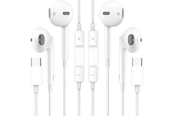 2 Pack USB C Headphones Earbuds for iPhone 17/16/Plus, Type C Earbuds Wired Earphones (Microphone & Remote Control) Noise Can