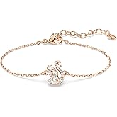 Swarovski Swan bracelet, Mixed cuts, Swan, White, Rose gold-tSwarovski One plated