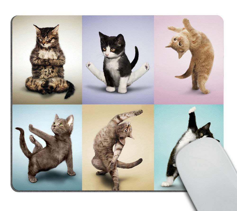 Wasach Gaming Mouse Pad Custom Design,Yoga Cats Cute Kitty,Non-Slip Thick Rubber Large Mousepad Mat 9.5 X 7.9 Inch (240mmX200mmX3mm)