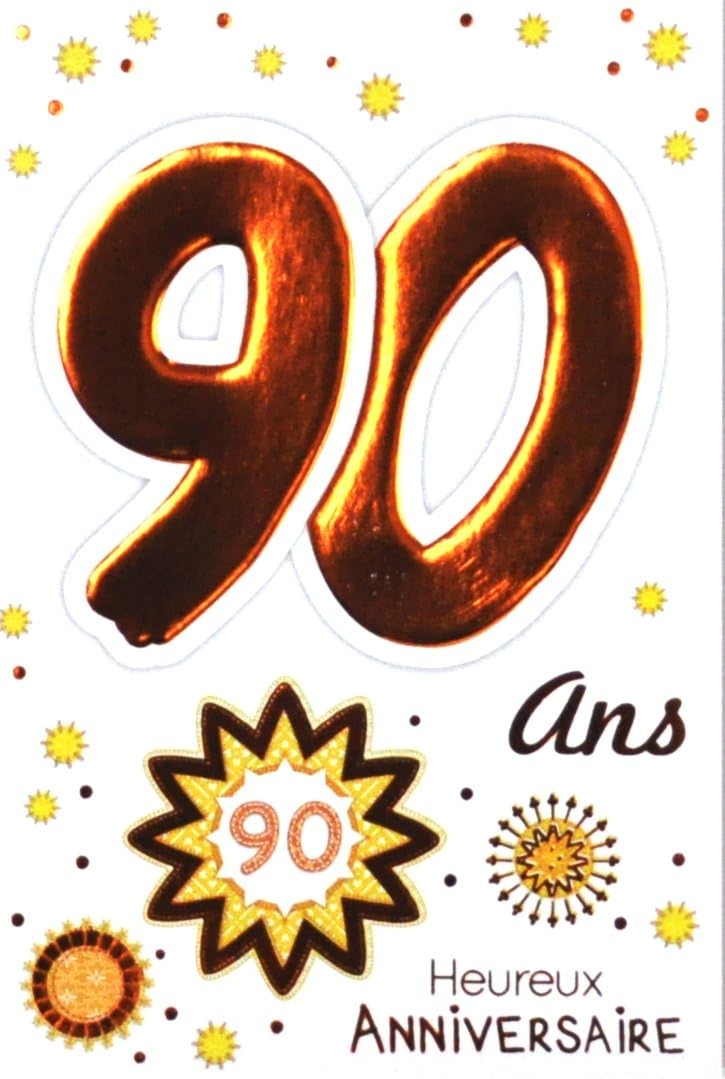 MV 69-2044 Age 90 Birthday Card Man Woman Sun Design Stars, Metallic Gold