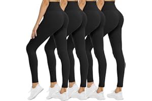 NexiEpoch 4 Pack Leggings for Women - High Waisted Tummy Control Soft Black Capri Yoga Pants with Pockets for Workout