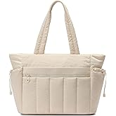 FFOGH Tote Bag for Women, Lightweight Puffer Tote Bag with Compartments, Quilted Shoulder Bag Handbag with Zipper for Work
