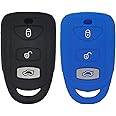 LemSa 2pcs Silicone 3 Buttons Smart Key Fob Cover Remote Keyless Entry Bag Compatible with Hyundai Elantra Genesis Sonata, fit for Kia Sorento Forte Optima Rondo Spectra OSLOKA-423T, Black/Blue