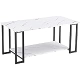 Coffee Table, 2 Layers 1.5cm Thick Marble MDF Rectangle 39.37" L Tabletop Iron Coffee Table, Dining Room, Coffee Shop, Rester