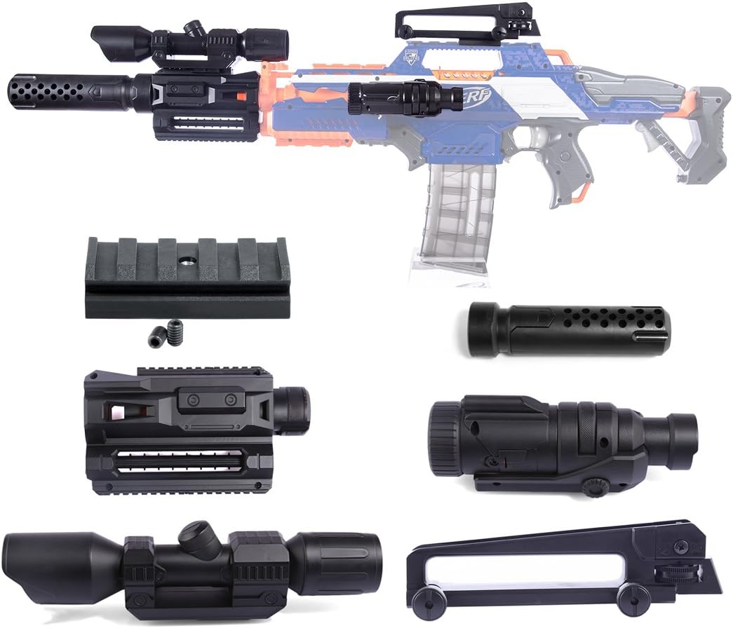 FOKOM Upgrade Set: 5CM Top Rail + Targeting Scope + Flashlight + Decorator + Carry Handle for Nerf CS-18 N-Strike Elite Rapidstrike
