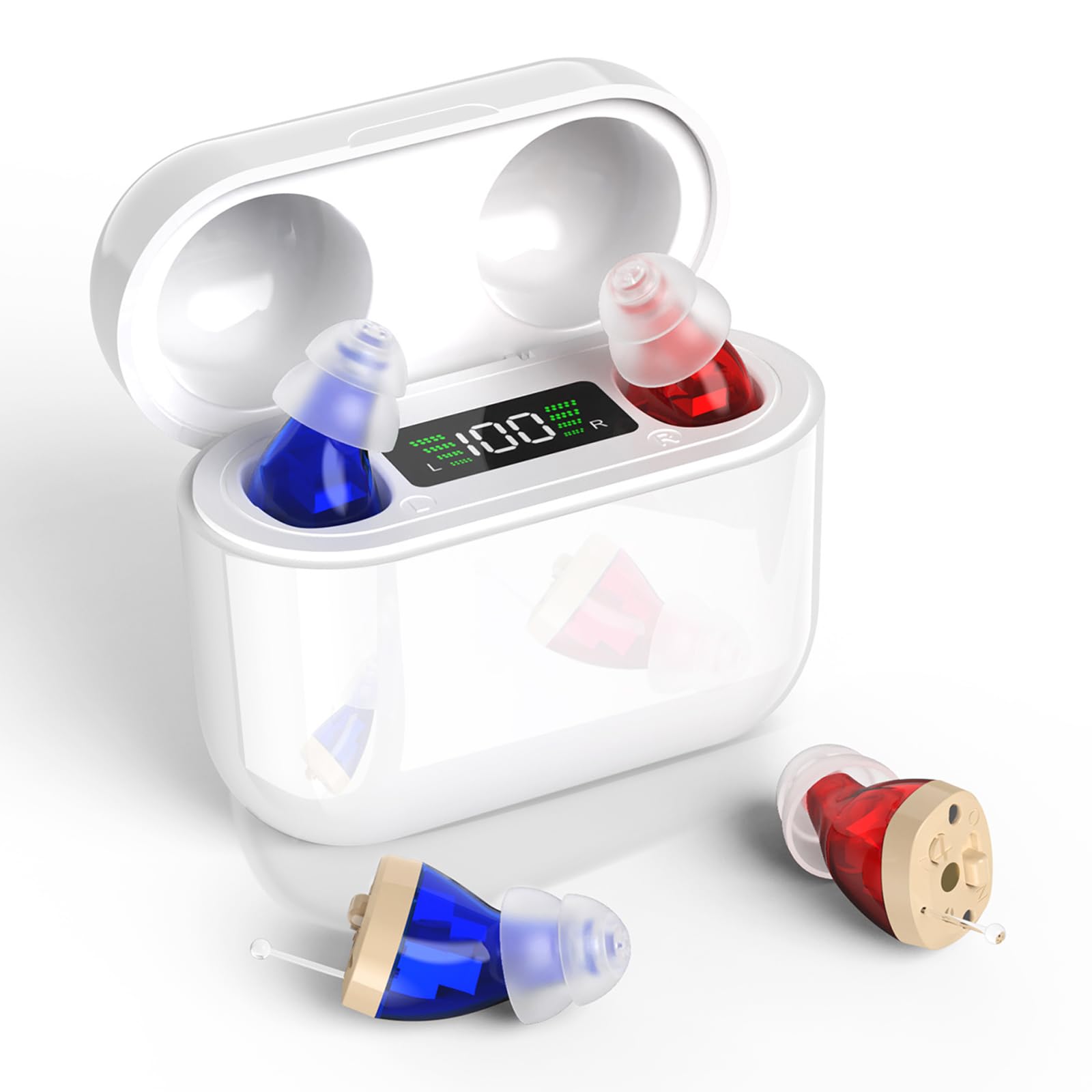 Photo 1 of Hearing Aids with Long-Lasting Charging Case, Invisible Hearing Aids for Seniors with Smart Noise Cancellation, Completely-in-Canal Hearing Aid Devices, Easy Control (White)