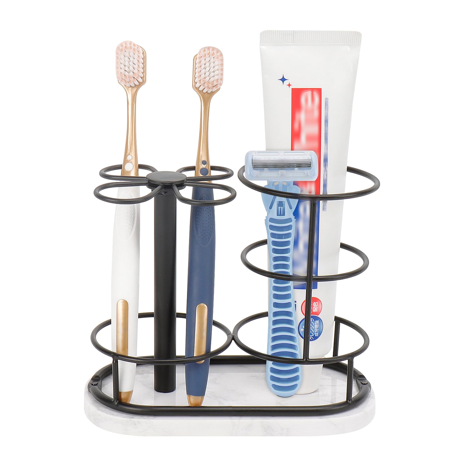 Photo 1 of HarJue Toothbrush Holder Stand for Bathroom, Metal Toothbrush Organizer with Marble Base, Toothbrush Storage Collection for Family, Suitable for Home Hotel Countertop Vanity (Medium, Matte Black)