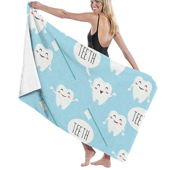 xcvgcxcvasda Badetuch, Beach Towels Decor Premium 100% Polyester Fiber Dental Teeth Sky Blue Badetuch, by Quick Dry Towel Sof