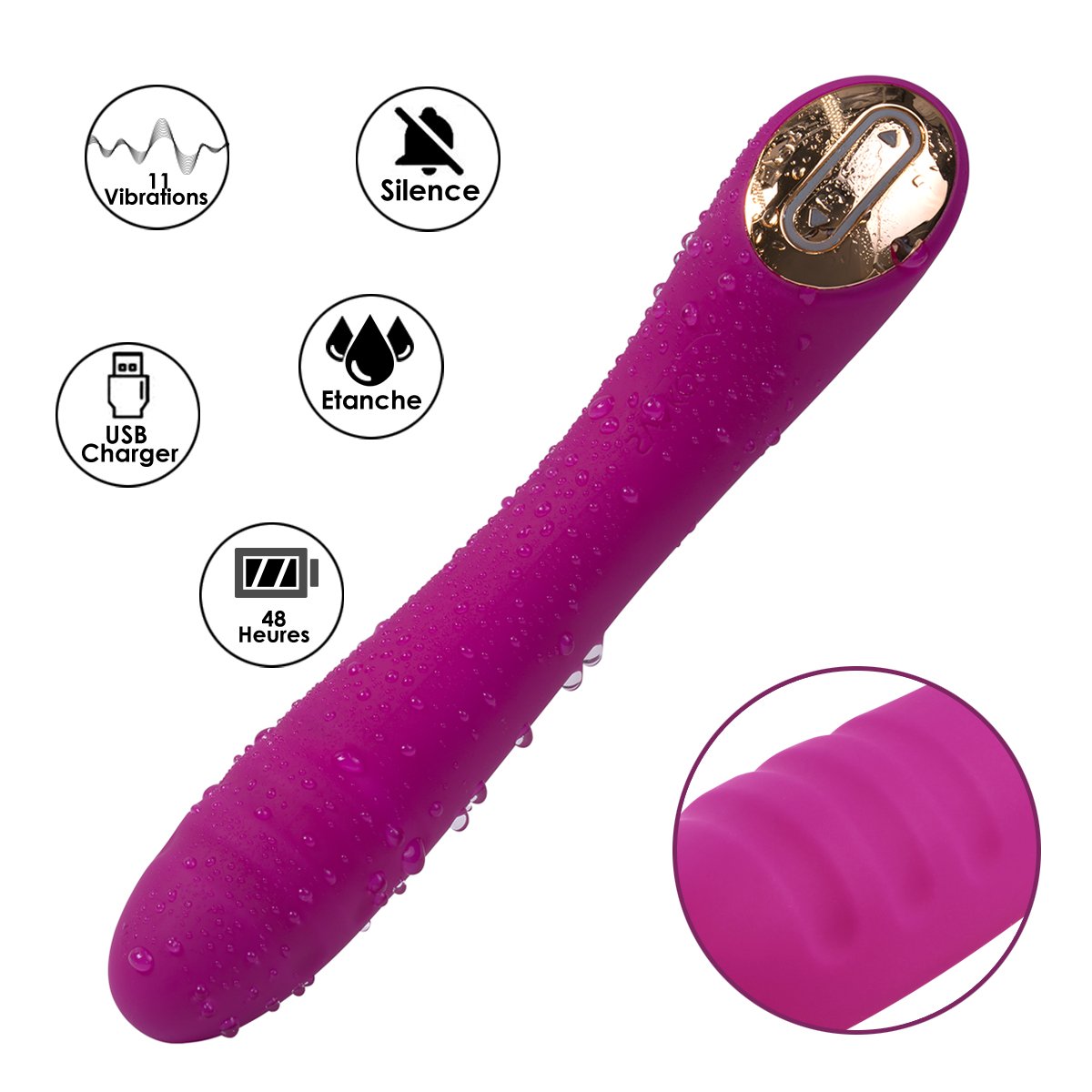 SVAKOM Becky Vibromasseur Stimulateur Wand Clitoris Point G Masseur Sextoy pour Femme avec Tête Nervuré ( Violet)