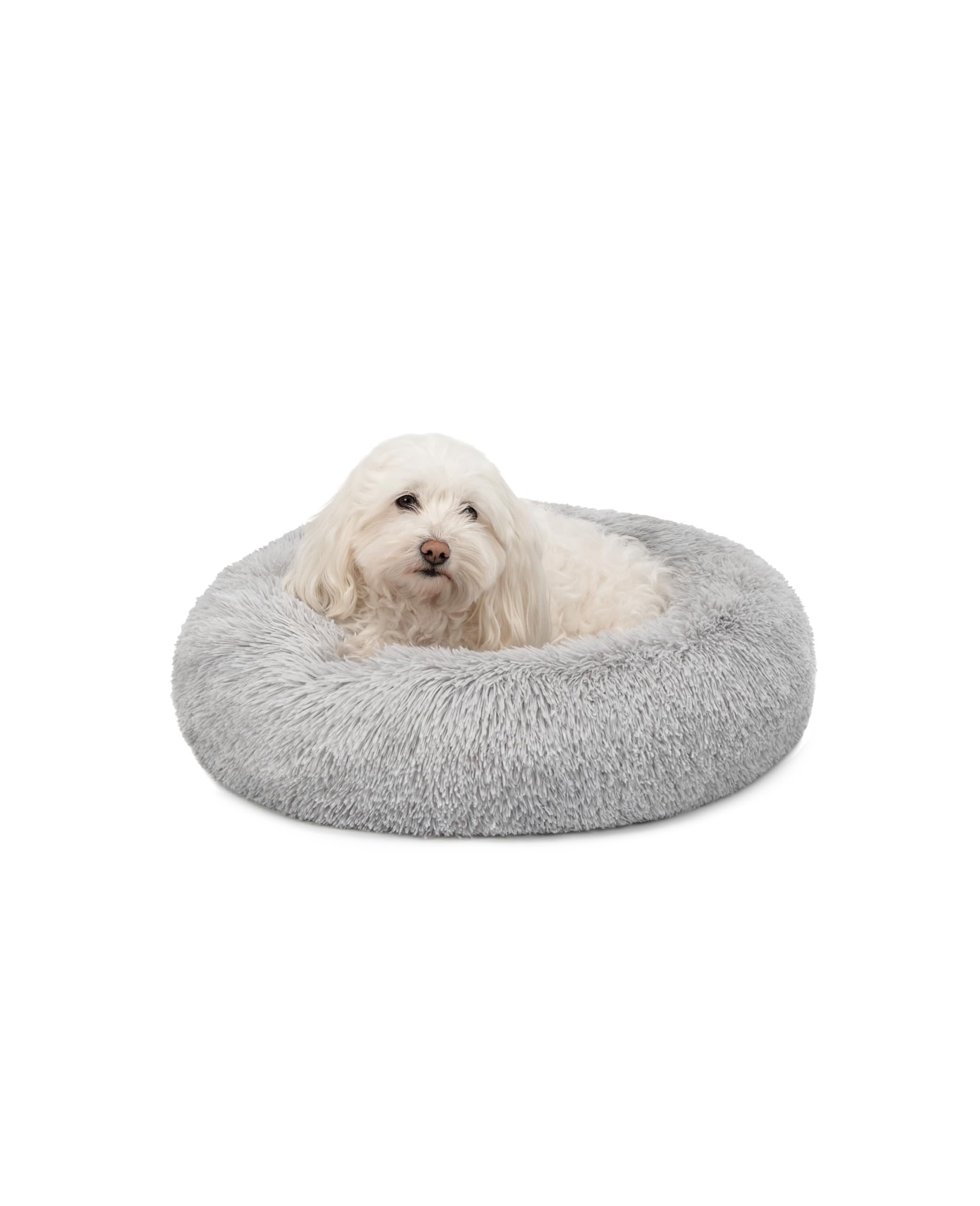 lionto Donut bed for dogs and cats, fluffy round dog bed for small and large pets, Ø 50 cm, soft cat bed made of cuddly plush, dog cushion with extra thick filling, light grey