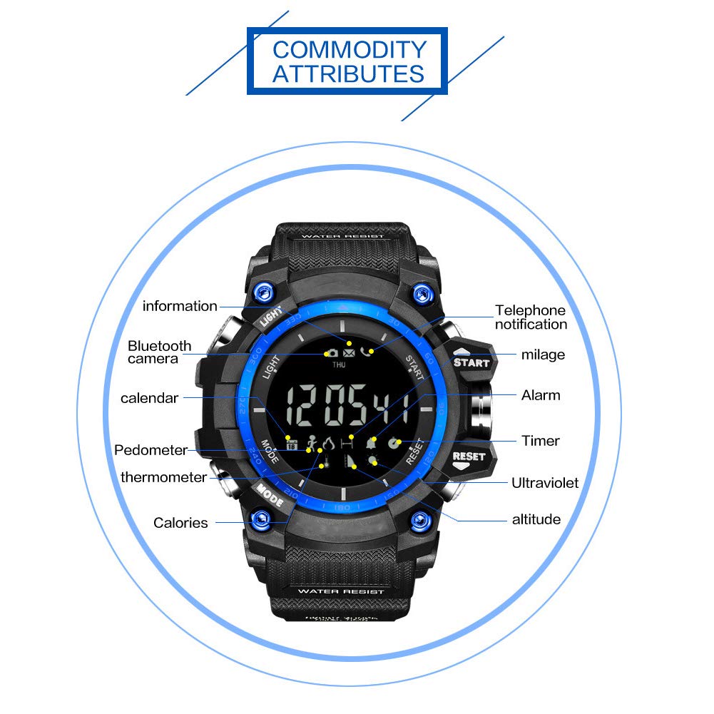 Men\'s Outdoor Sports Bluetooth Watch with Temperature Barometer Altimeter UV Monitor Digital Smart Watches with Call Message Reminder for Android iOS Phone (Silver Black)