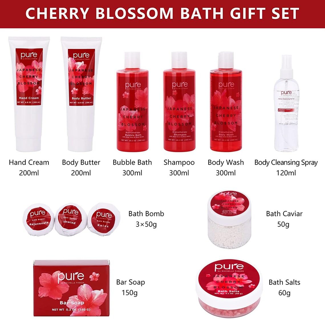 Spa Gift Basket For Women - Japanese Cherry Blossom Spa Set. Christmas Bath and Body Gift Basket for Girlfriend/Wife. Bath & Body for Holiday Gift #1 Spa Basket for Her