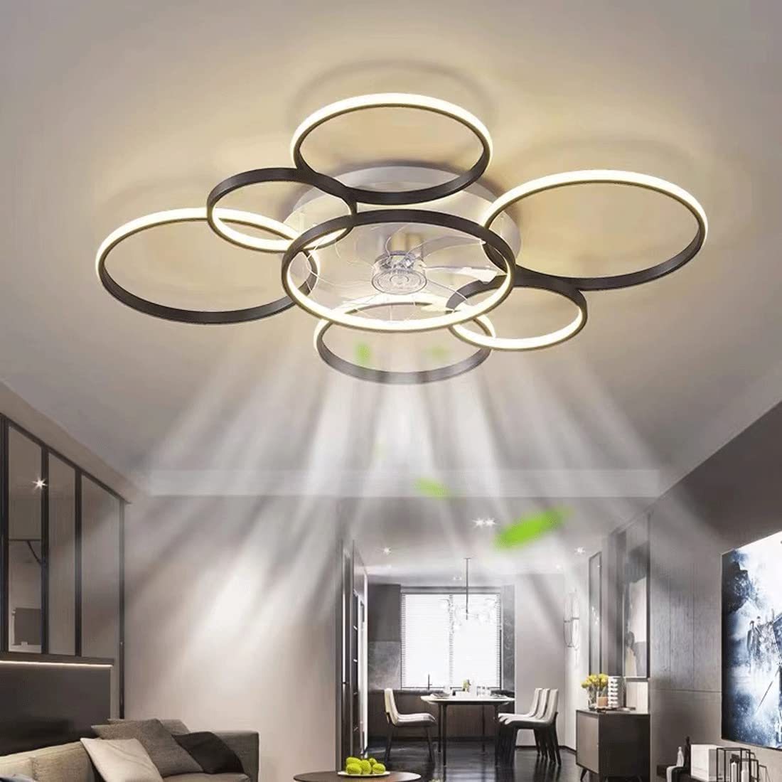 Photo 1 of SNOWUNDER 41" Modern Ceiling Fan with Light, Flush Mount Celing Fan with Led Light and Remote Control for Living Room?Tri-Color Light 6-Speed Wind