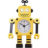 Diskary Robot Alarm Clock,Stainless Metal Non-Ticking Wake-up Clock with Flashing Eye Lights and Rotating Arm,Gift for Kids B