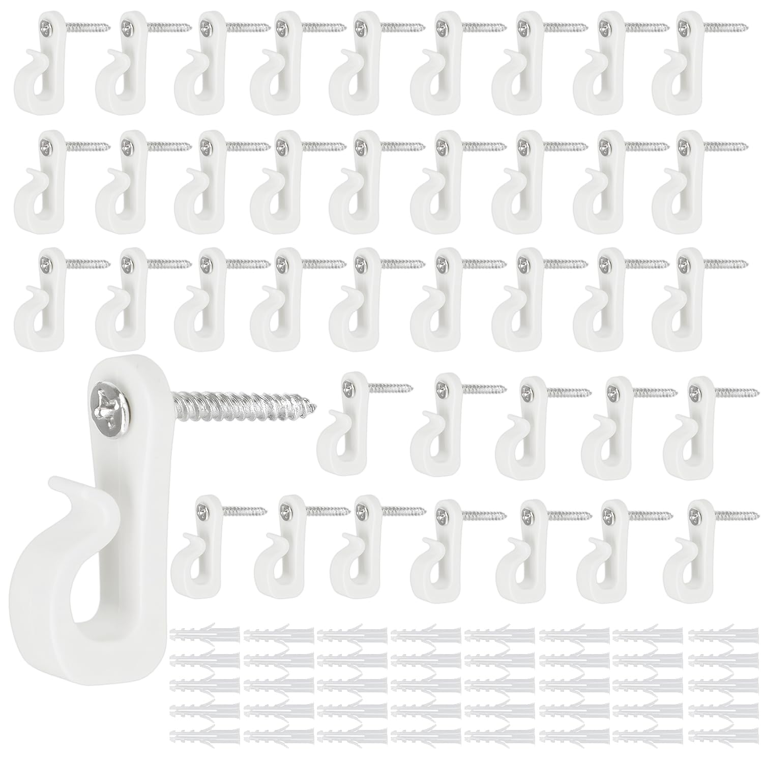 CENCERY Q-Hanger Screw Hooks 40Pcs, White Screw-in Hooks for Outdoor String Lights, Small Screw Hooks for Wood, Christmas Light Hooks Clips