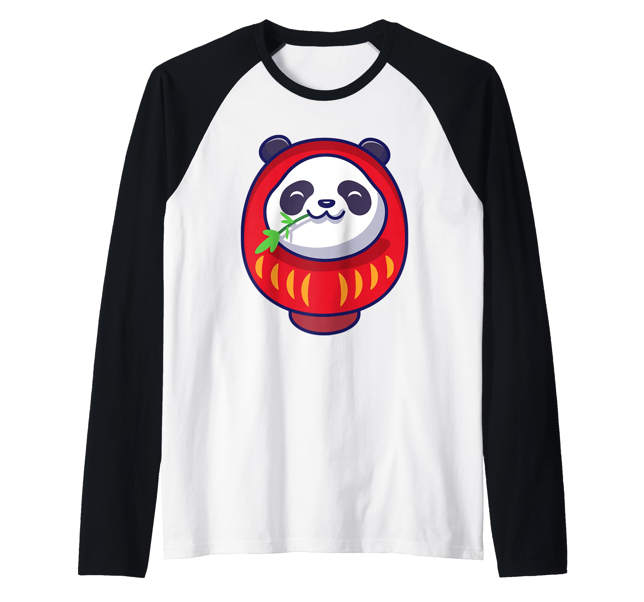 Japanese Daruma Doll Japan Cute Kawaii Panda Bear Raglan Baseball Tee