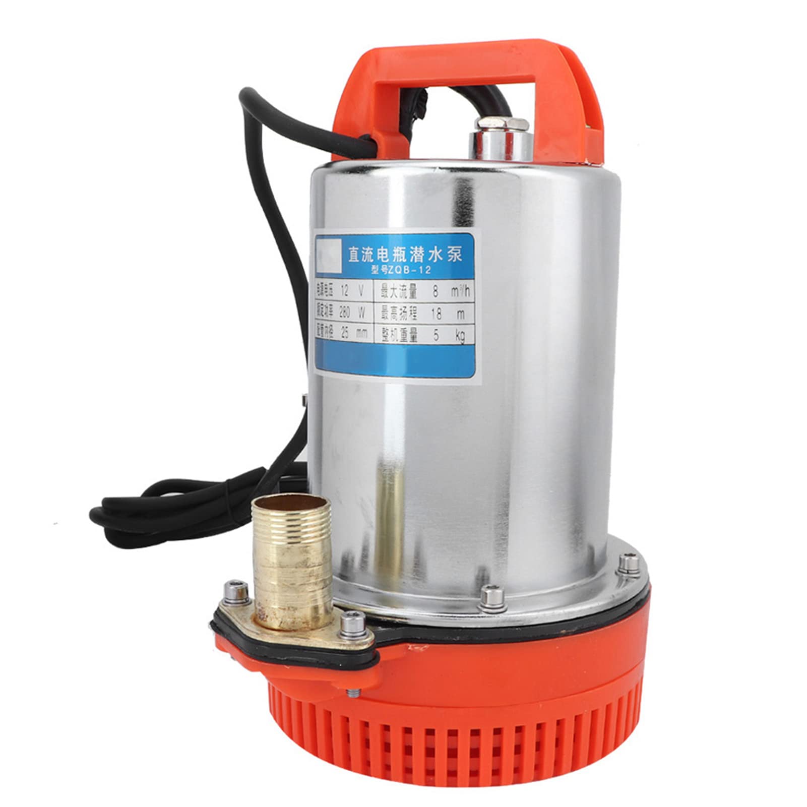 Submersible DC 12V 280W 8M/H Lift 20M Deep Well for Irrigation, Garden, Pond, Swimming Pool