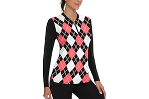 Soneven Womens Long Sleeve Golf Shirts Moisture Wicking V Neck Golf Polo Shirts Collarless Tennis Shirts