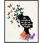 Inspirational Wall Art Decor - Positive Quote Home Decoration - Motivational Encouragement Gifts for Women -8x10 Poster for Girls or Teens Bedroom, Living Room, Bathroom, Office - Floral Butterflies
