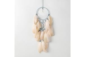 Pretty Jolly Chinese Ancient Style Creamy Yellow Dream Catcher Wall Decor for Adults Original Feather Handmade Dreamcatchers with Moon Ornament Wall Art for Bedroom Women Men-28.7"(XIJIANGYUE)