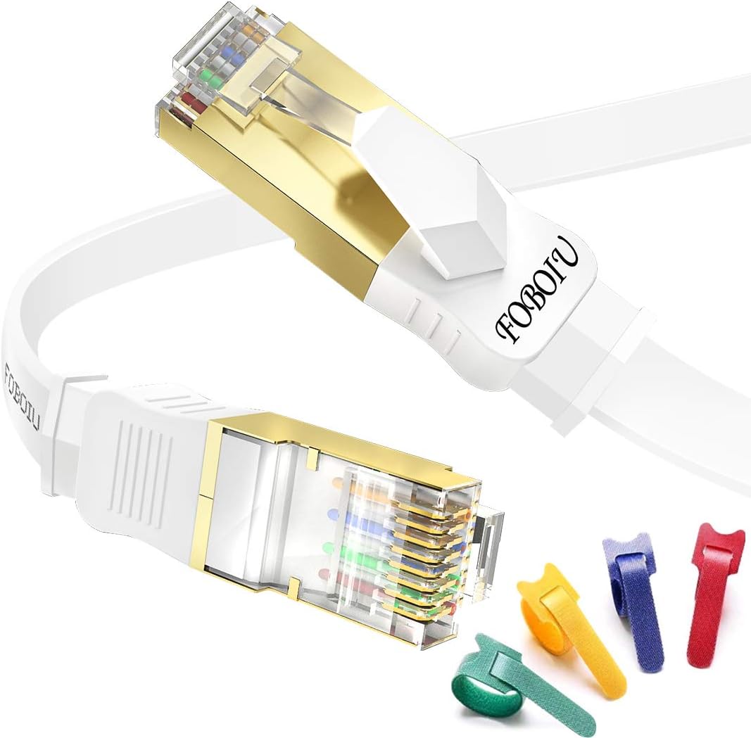 Ethernet Cable 20 ft, Foboiu Cat 7 Internet Network Cable, Cat7 High Speed Gigabit Ethernet Patch Cord, Long Cat-7 LAN Cable Wire with Cable Straps for Modem, Router, Xbox, PC, Gaming, PS4, Switch