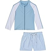 SwimZip Boys' Long Sleeve Rash Guard & Swim Shorts Set - UPF 50+ Sun Protection