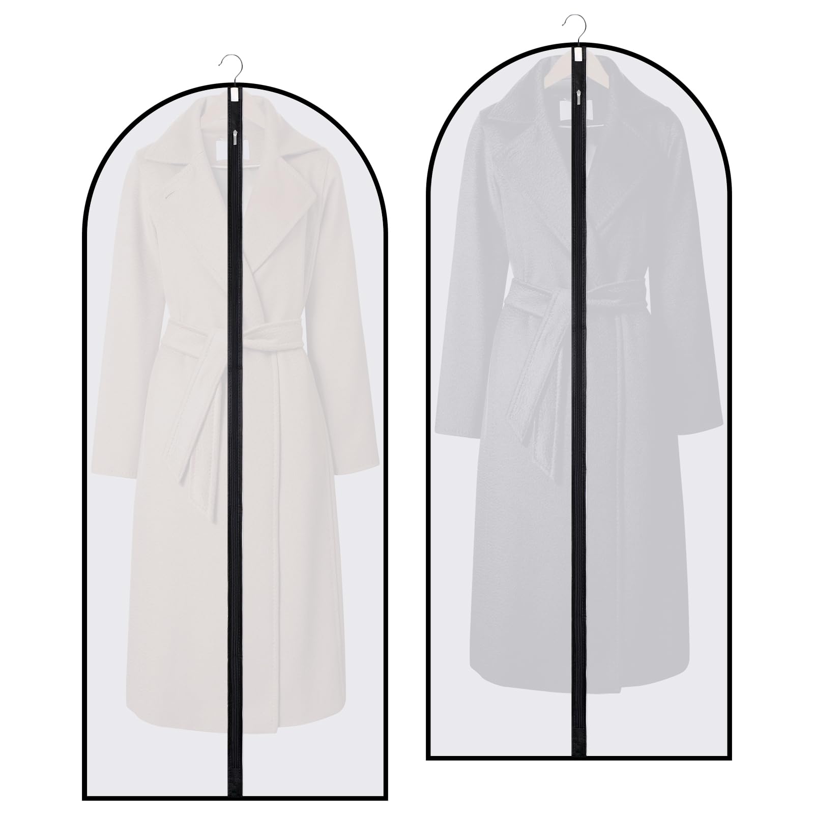Hejo 2 PCS Long Dress Bags Covers, 60 ×140 cm Dress Bag with Zip, Garment Bags, Transparent Dress Covers Garment Bags, Suit Cover Bag, Waterproof Clothes Covers for Suit, Jacket (Black Edge)