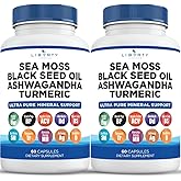 Liberty Lifestyle Sea Moss Black Seed Oil Ashwagandha Turmeric Bladderwrack Burdock - with Manuka, Honey Dandelion, ACV Black Pepper Gluten Free - 2-Pack