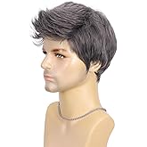 BEAUTY FLAG Men Wigs Short Grey Wig Synthetic Heat Resistant Natural Halloween Costume Cosplay Hair Wig，Dark Grey